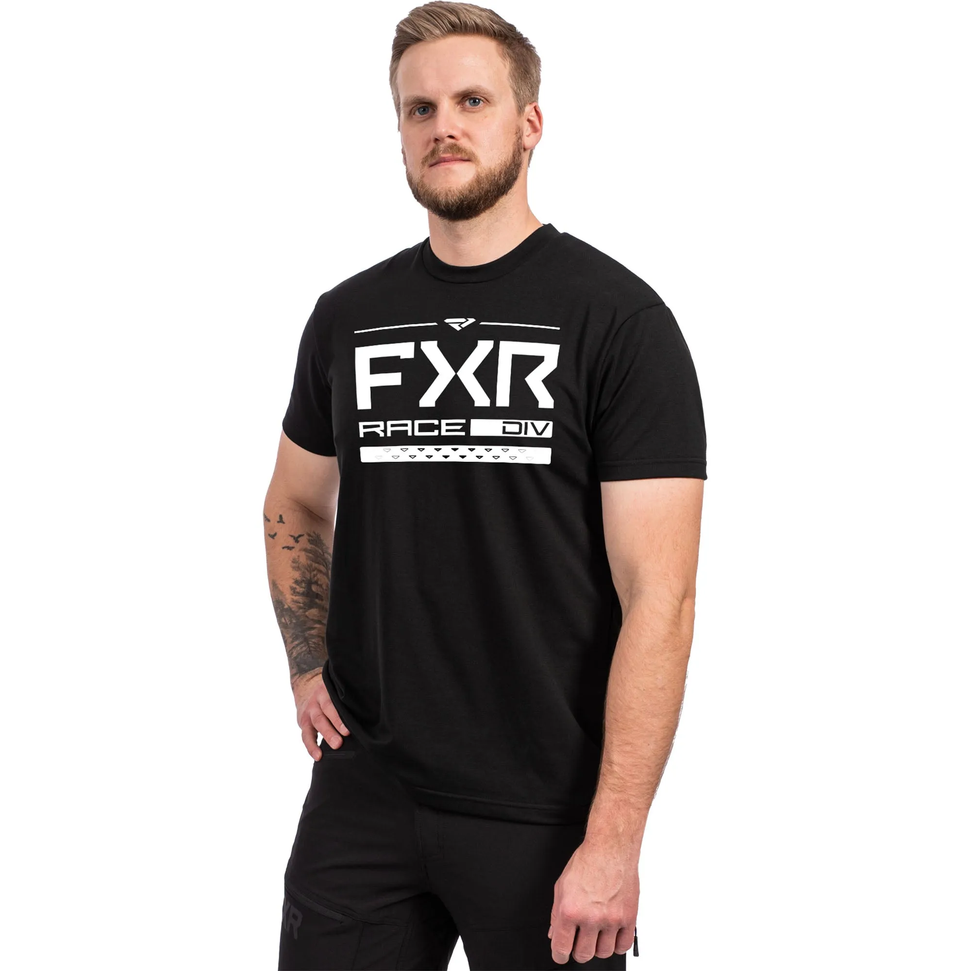 FXR  Mens Black White Race Division Premium T-Shirt Tee Short Sleeve Cotton