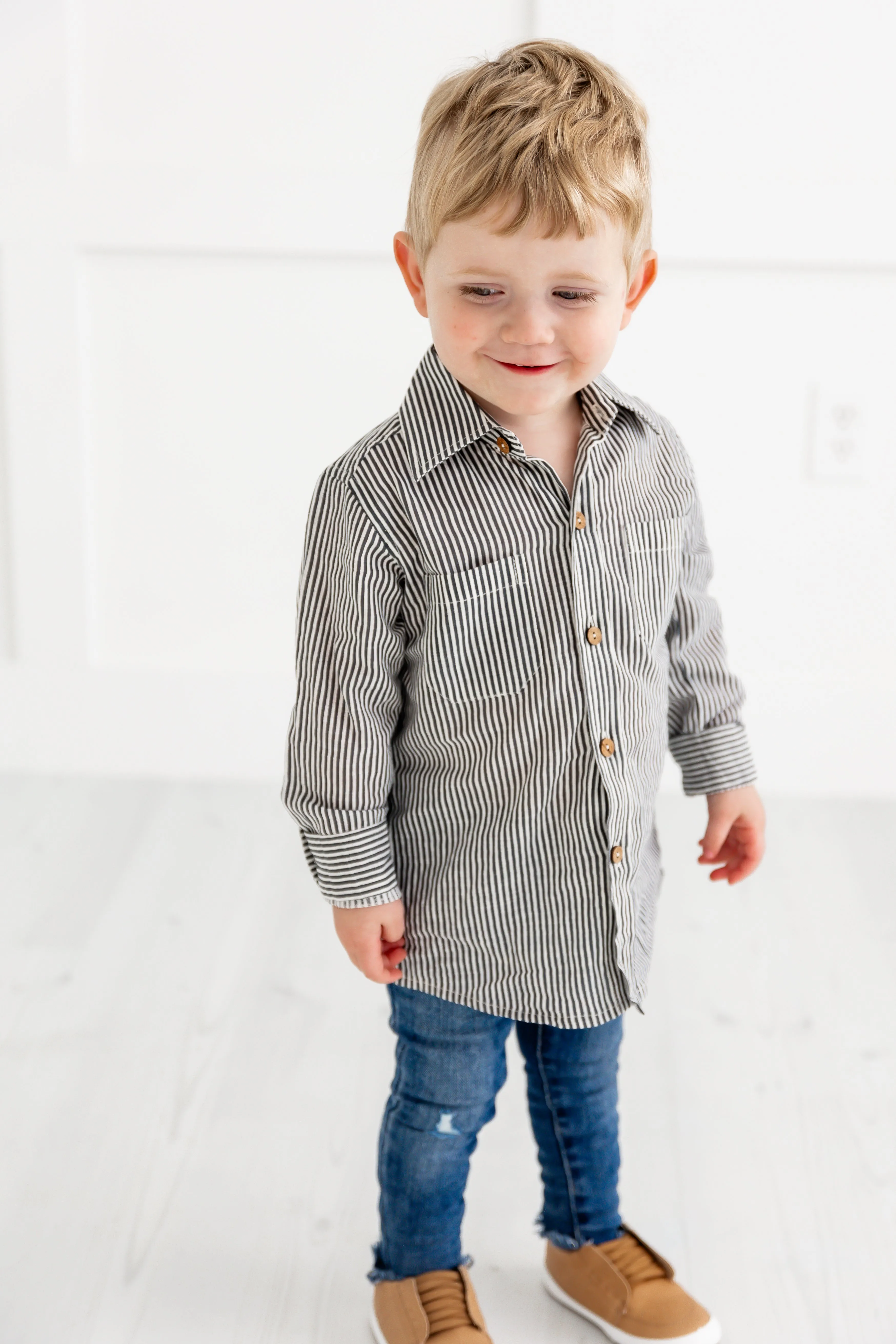 Grey Stripes Printed Boys Shirts