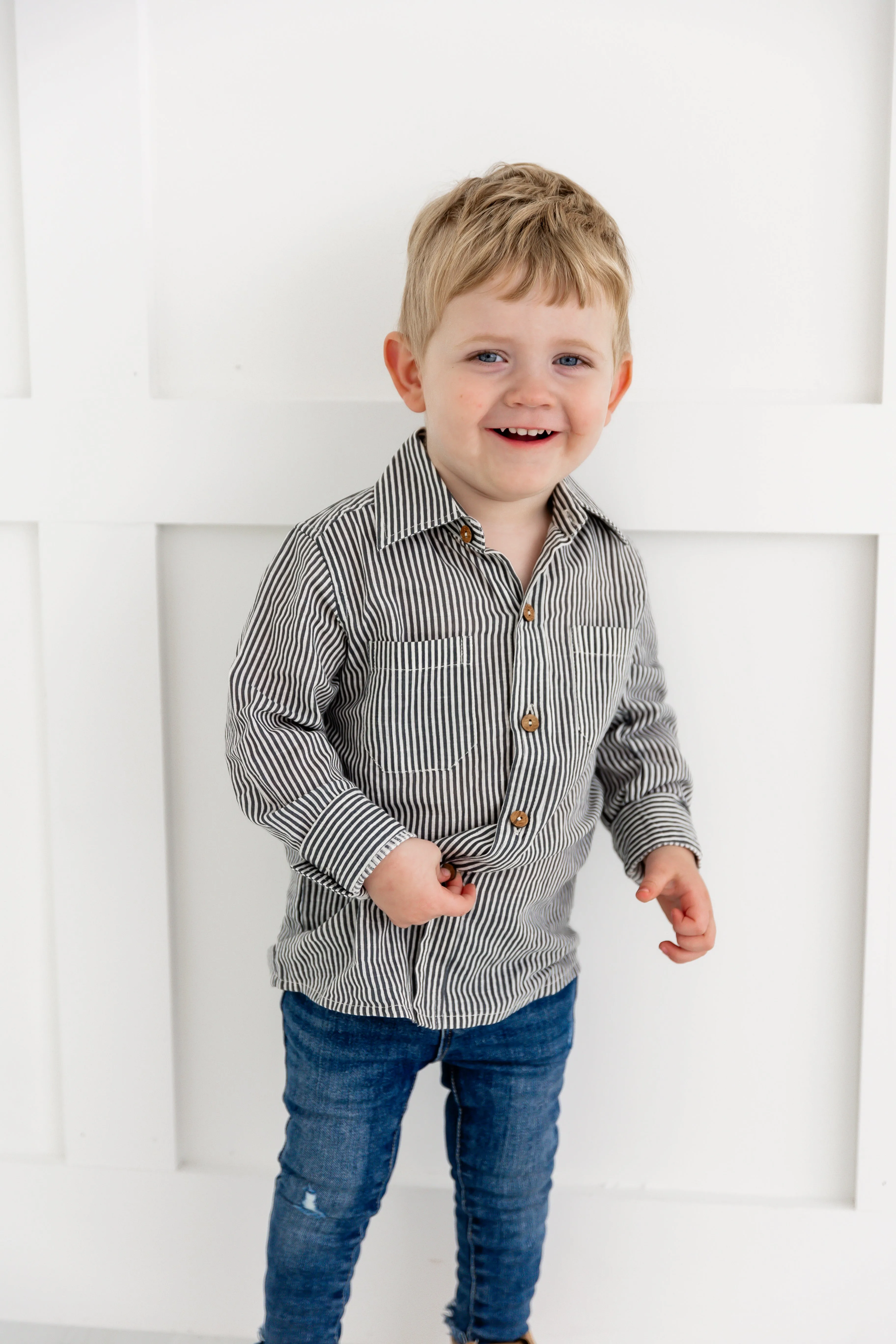 Grey Stripes Printed Boys Shirts