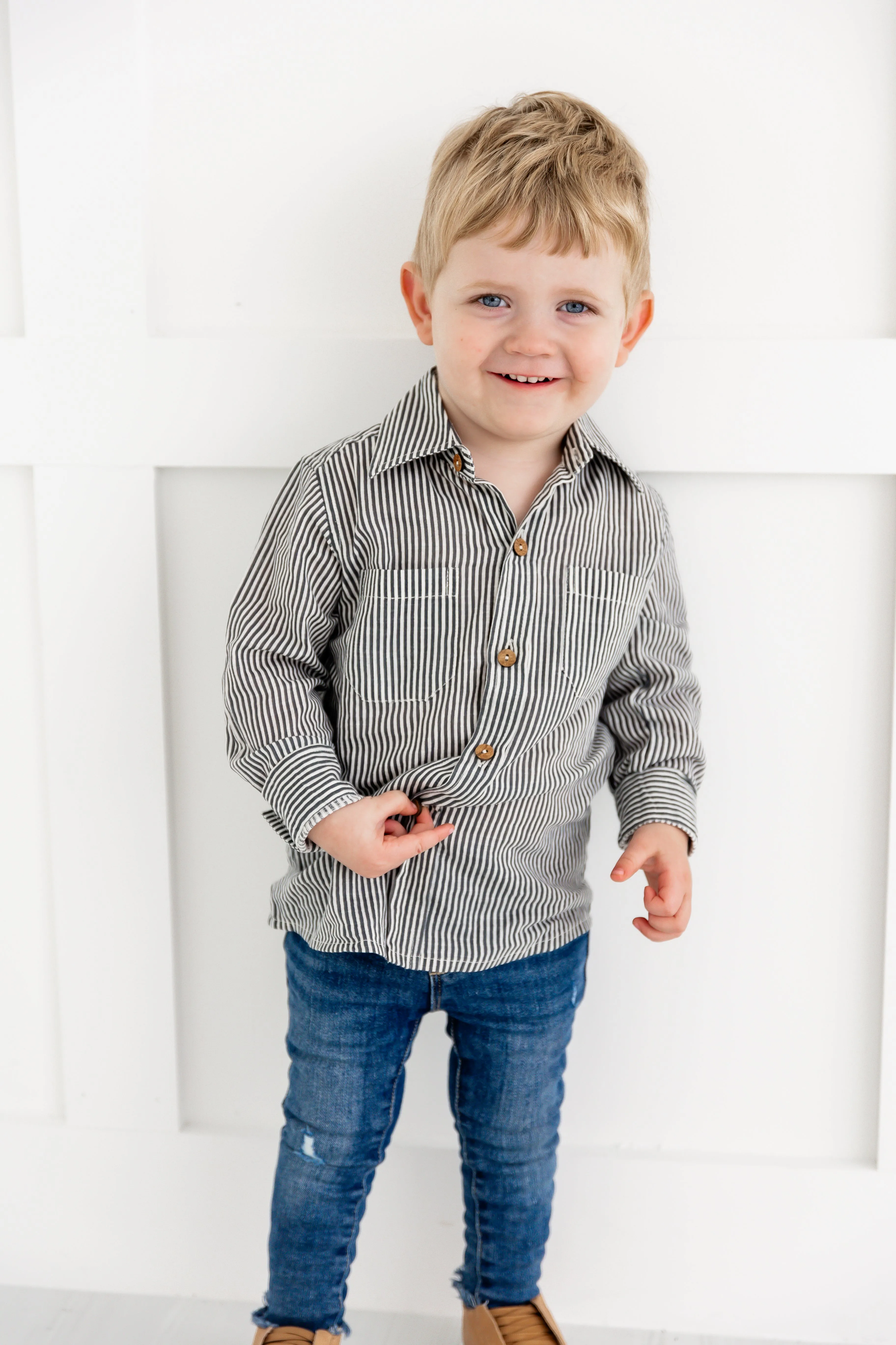 Grey Stripes Printed Boys Shirts