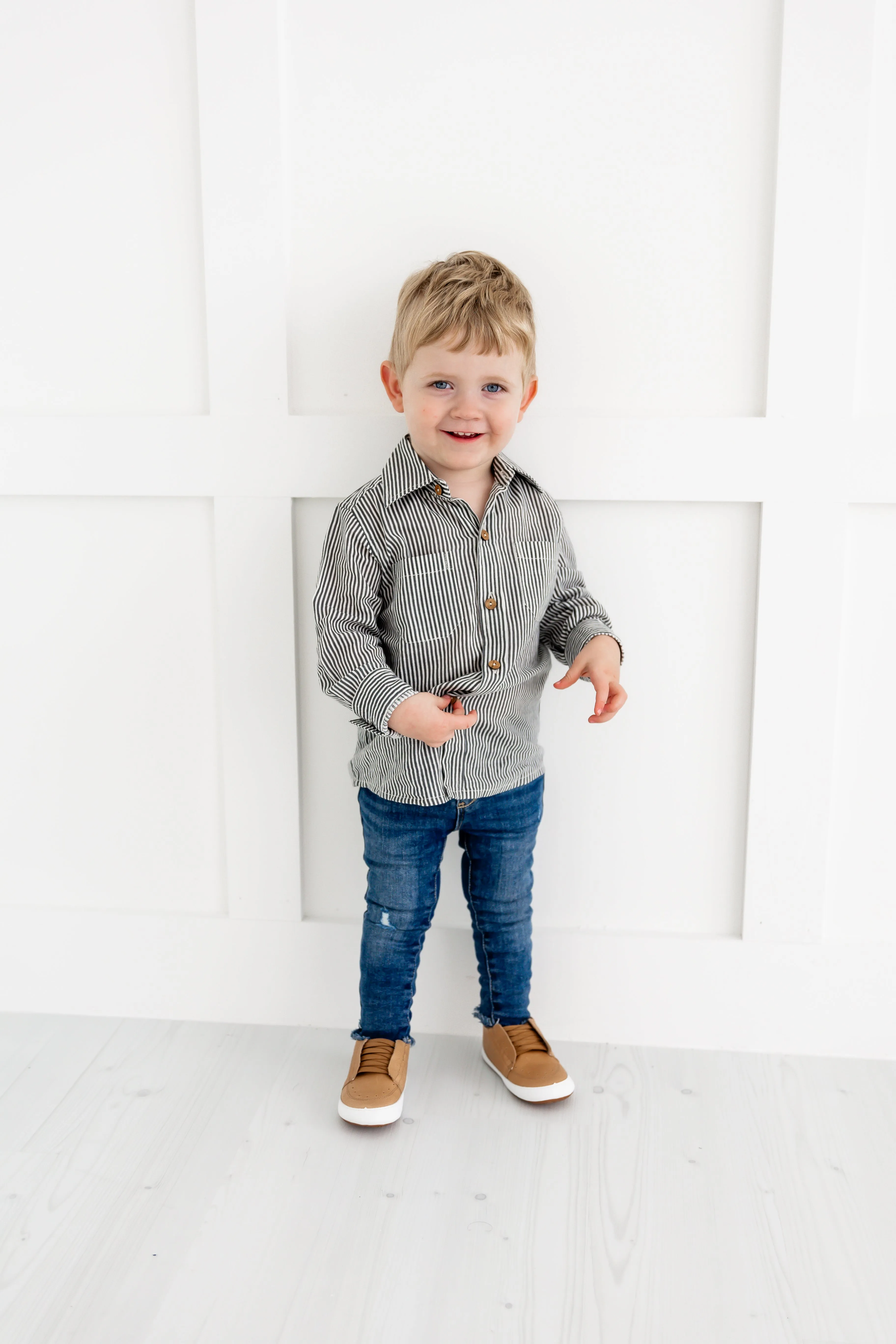 Grey Stripes Printed Boys Shirts