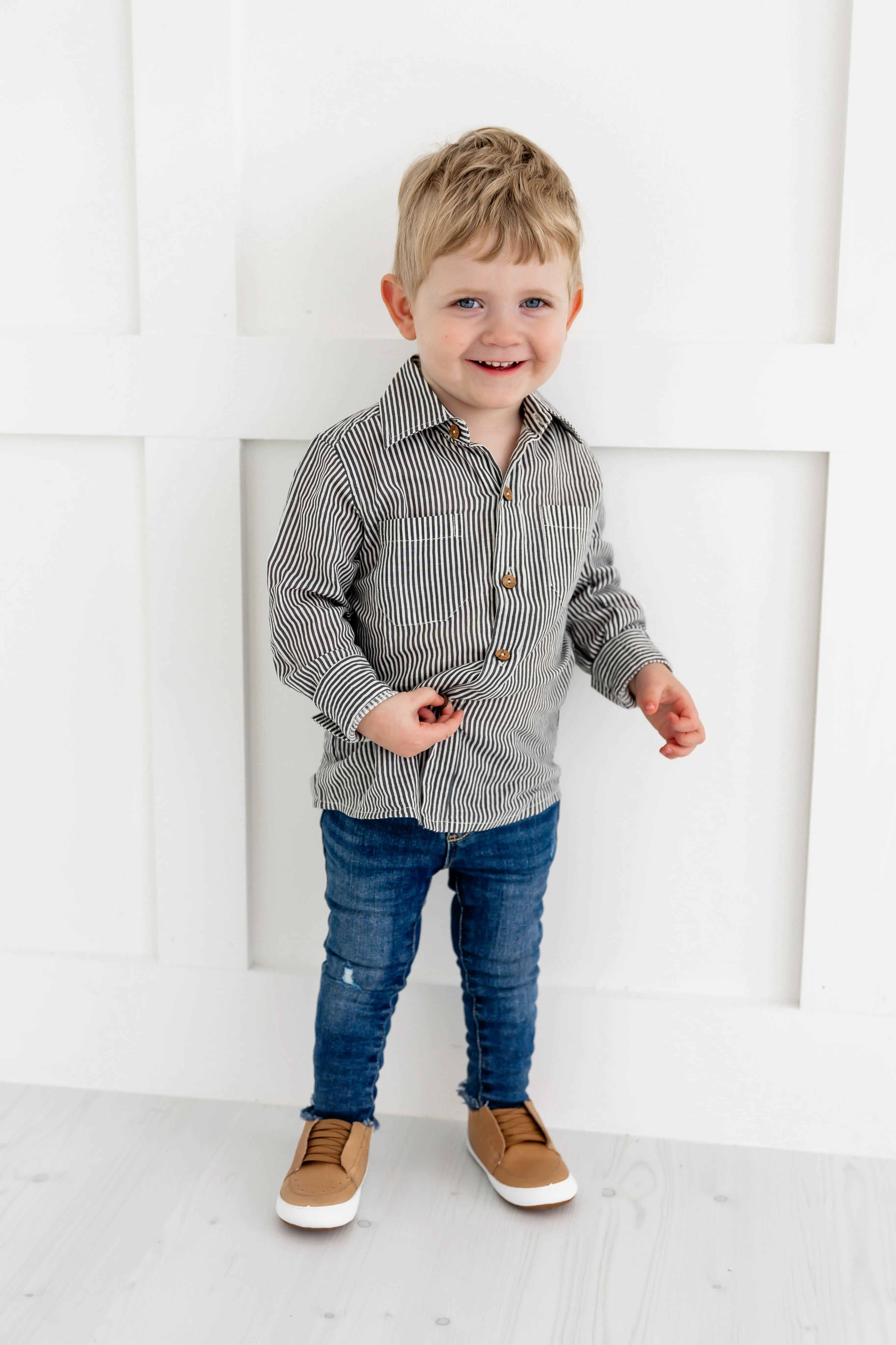 Grey Stripes Printed Boys Shirts