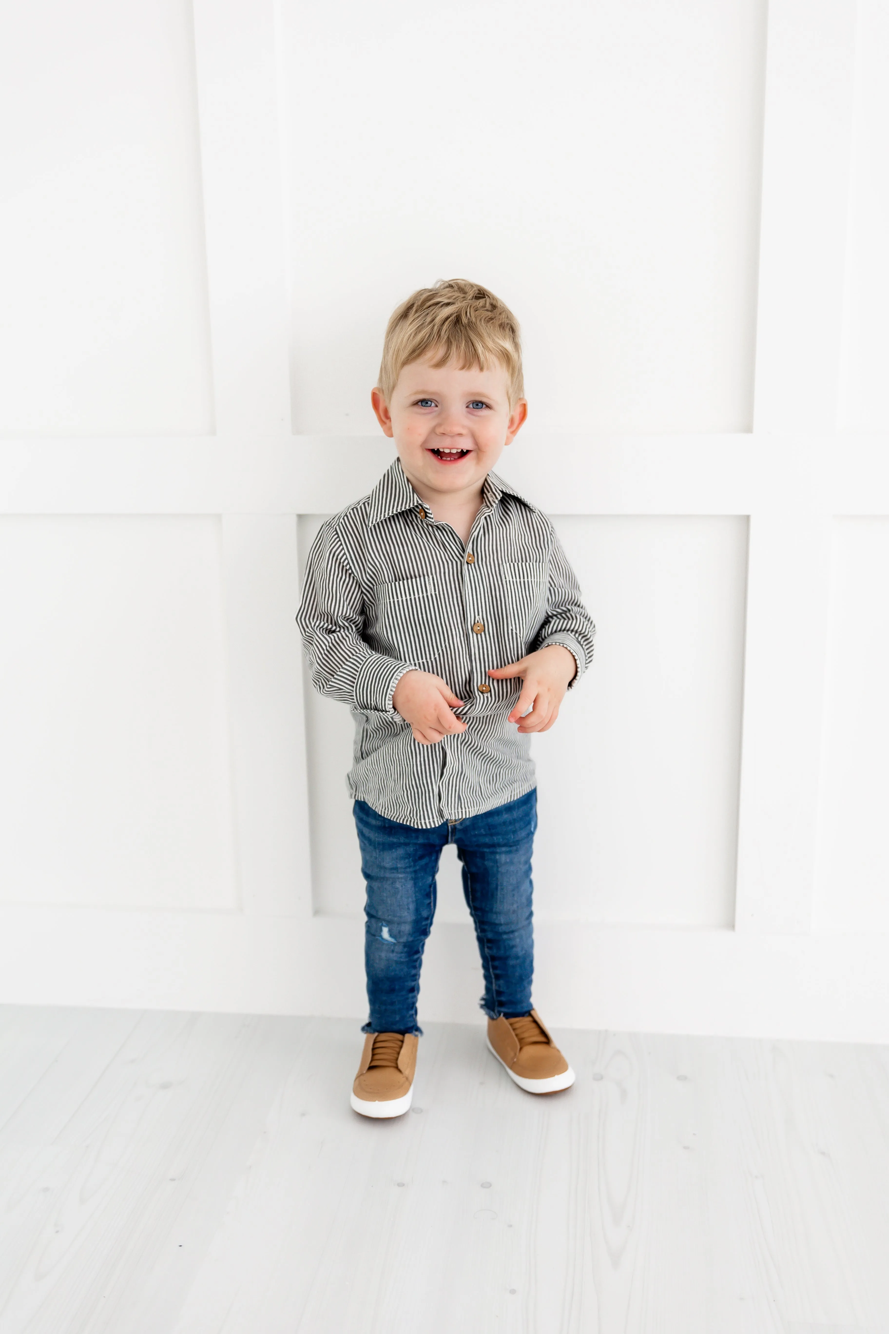 Grey Stripes Printed Boys Shirts