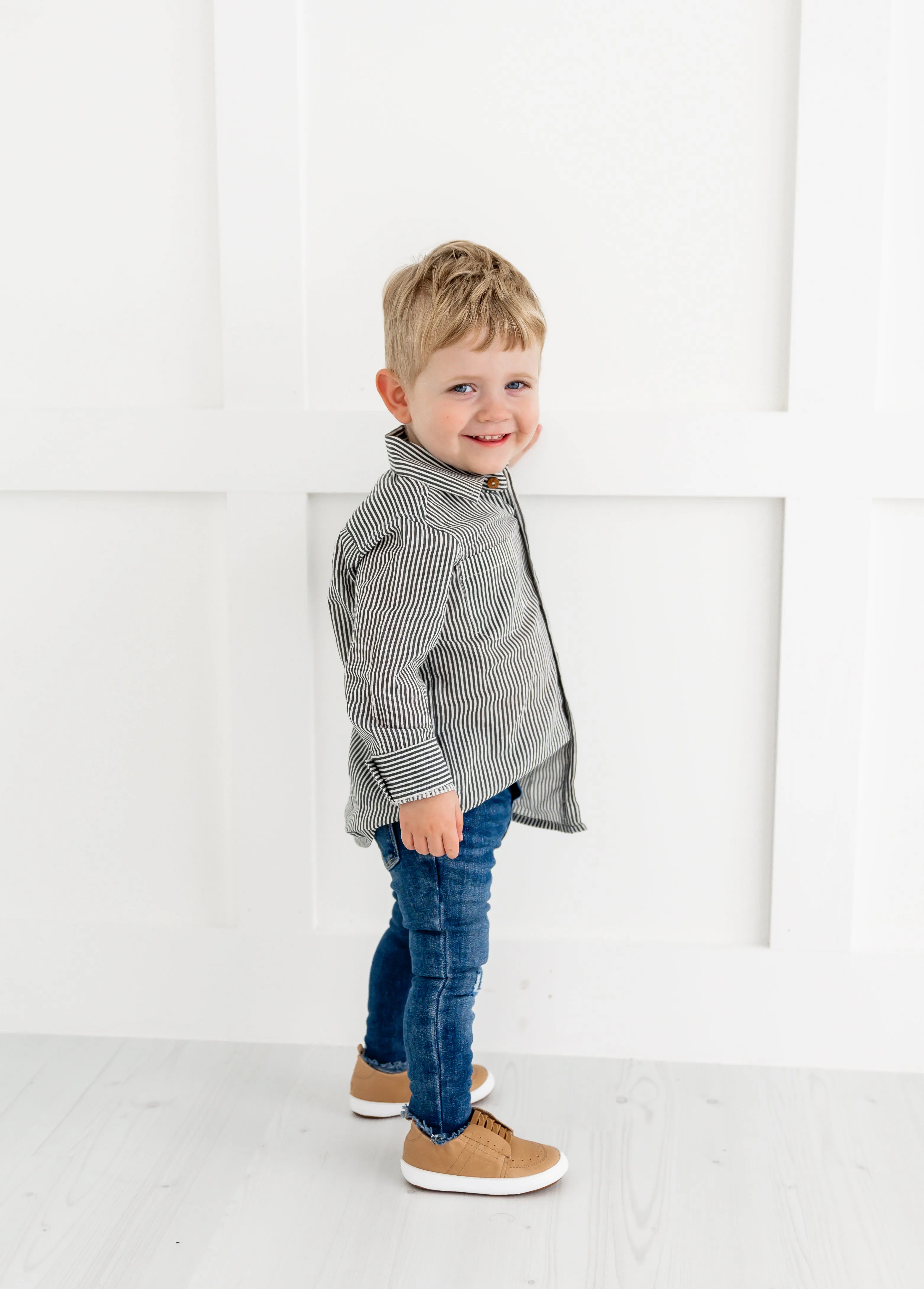 Grey Stripes Printed Boys Shirts