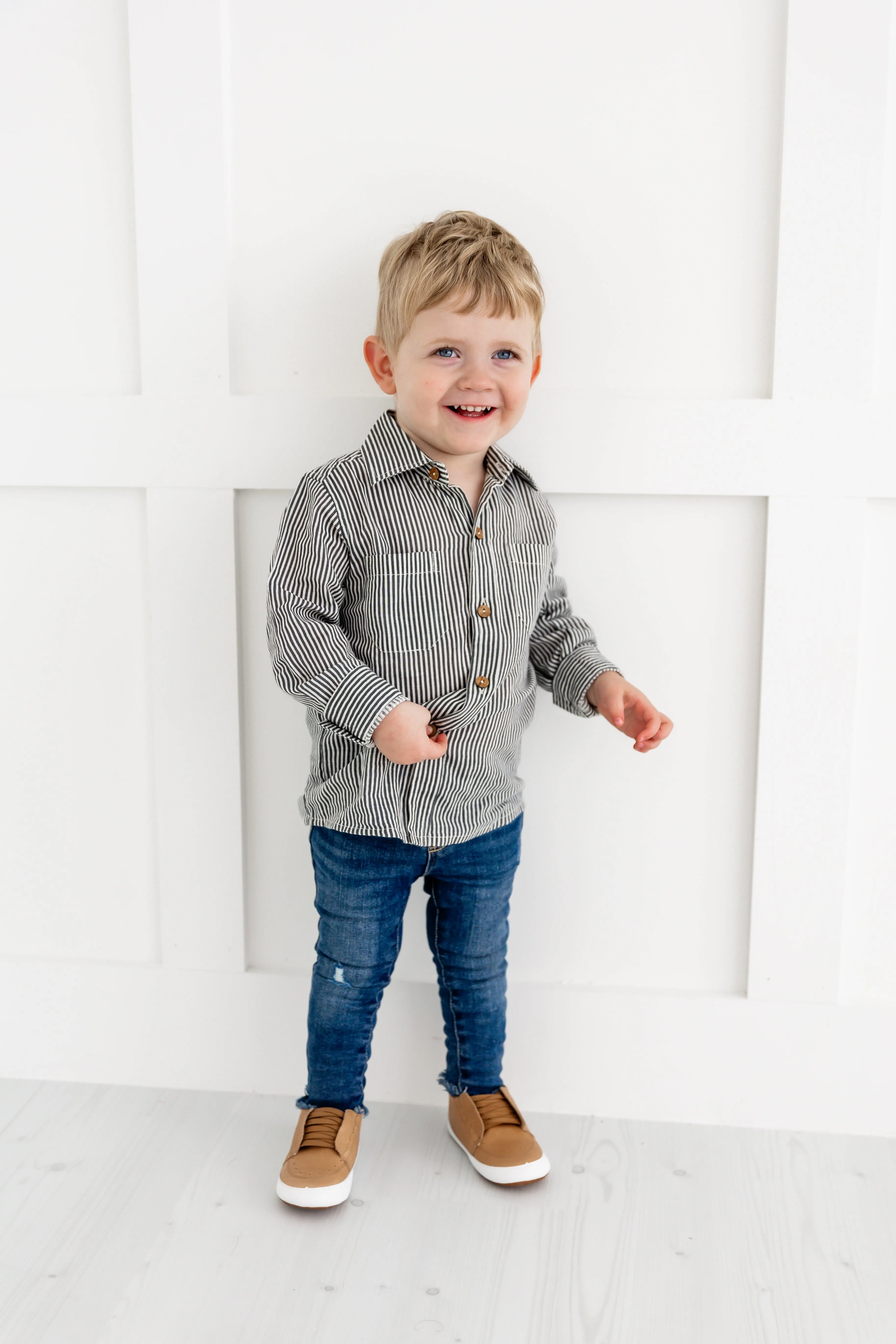 Grey Stripes Printed Boys Shirts