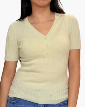 KENNEDY V-NECK HENLEY SHORT SLEEVE IN PALE CITRON