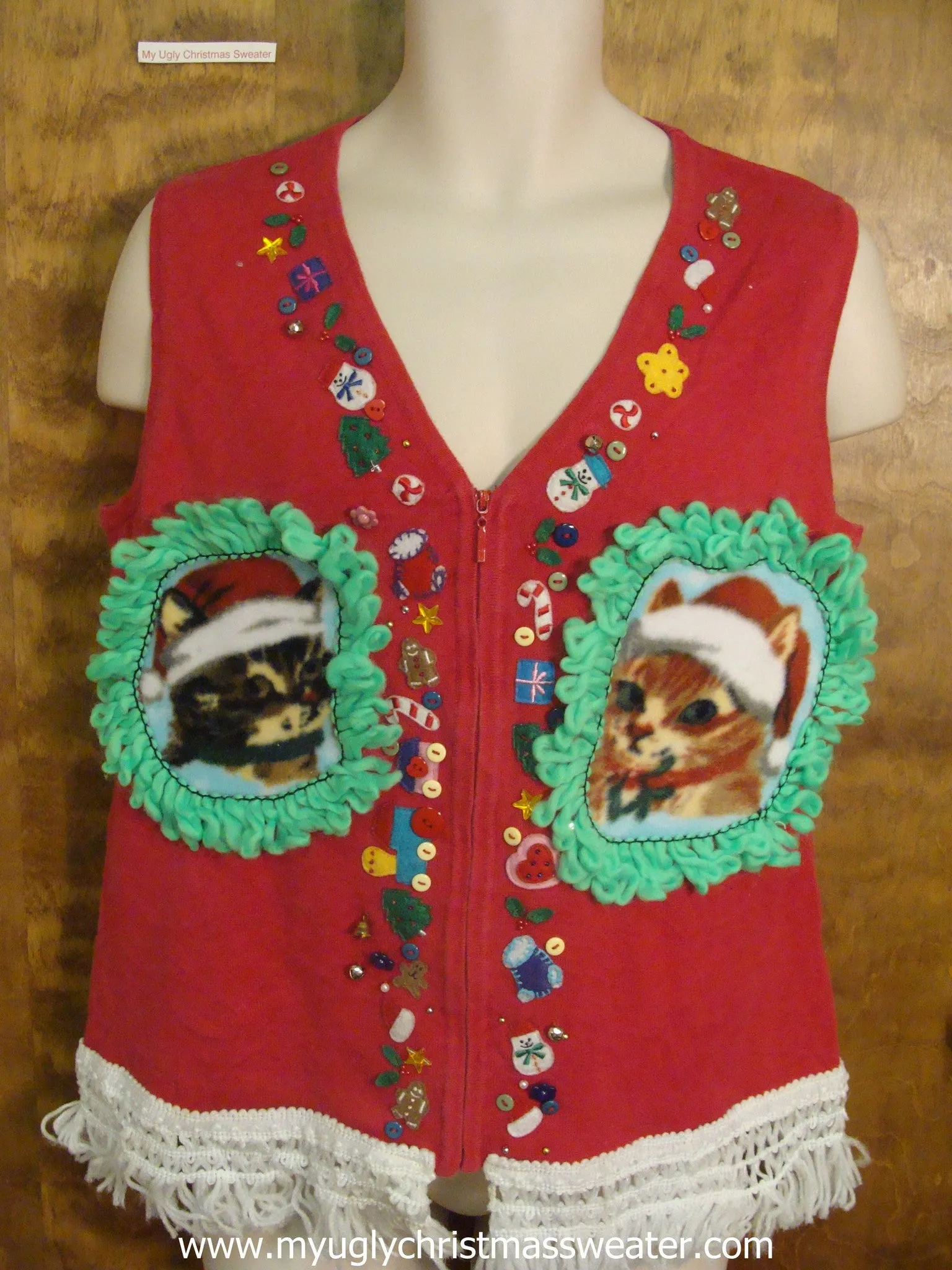 Knickknacks Fun Xmas Decorations Christmas Cat Ugly Sweater Vest