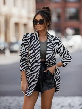 Lapel Collar Long Sleeve Printed Jacket