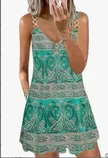 Loose Sleeveless Sling Summer Beach Printed Floral Mini Dress