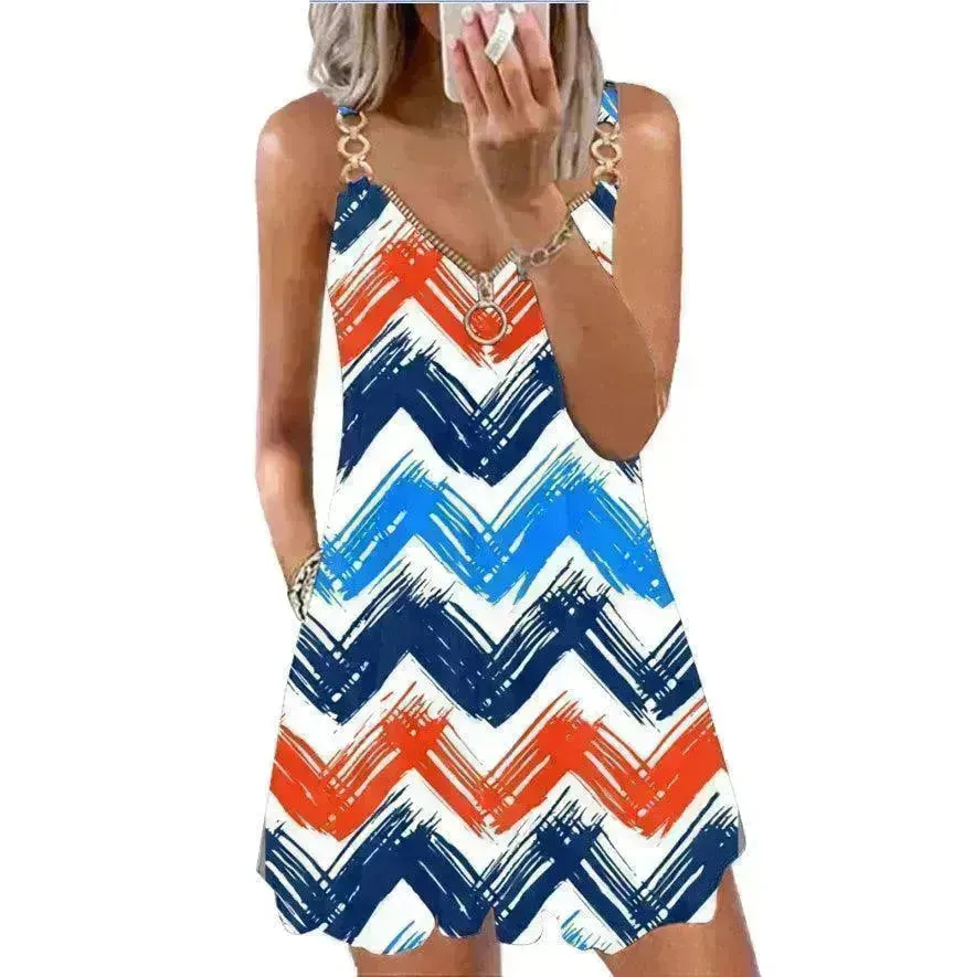 Loose Sleeveless Sling Summer Beach Printed Floral Mini Dress