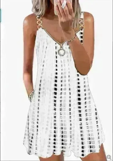 Loose Sleeveless Sling Summer Beach Printed Floral Mini Dress