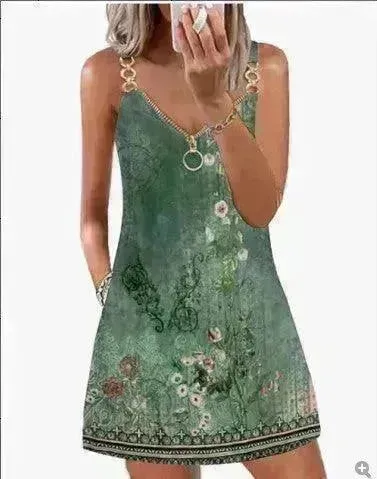 Loose Sleeveless Sling Summer Beach Printed Floral Mini Dress