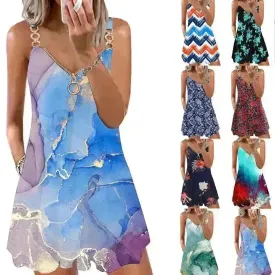 Loose Sleeveless Sling Summer Beach Printed Floral Mini Dress