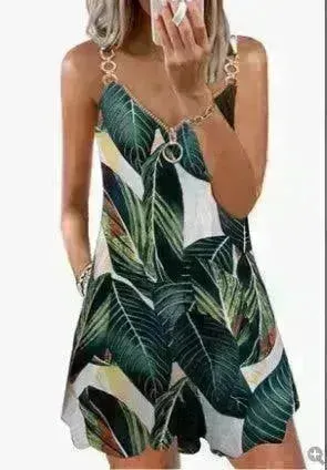 Loose Sleeveless Sling Summer Beach Printed Floral Mini Dress