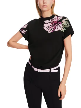 MARC CAIN Black Rose Printed T shirt