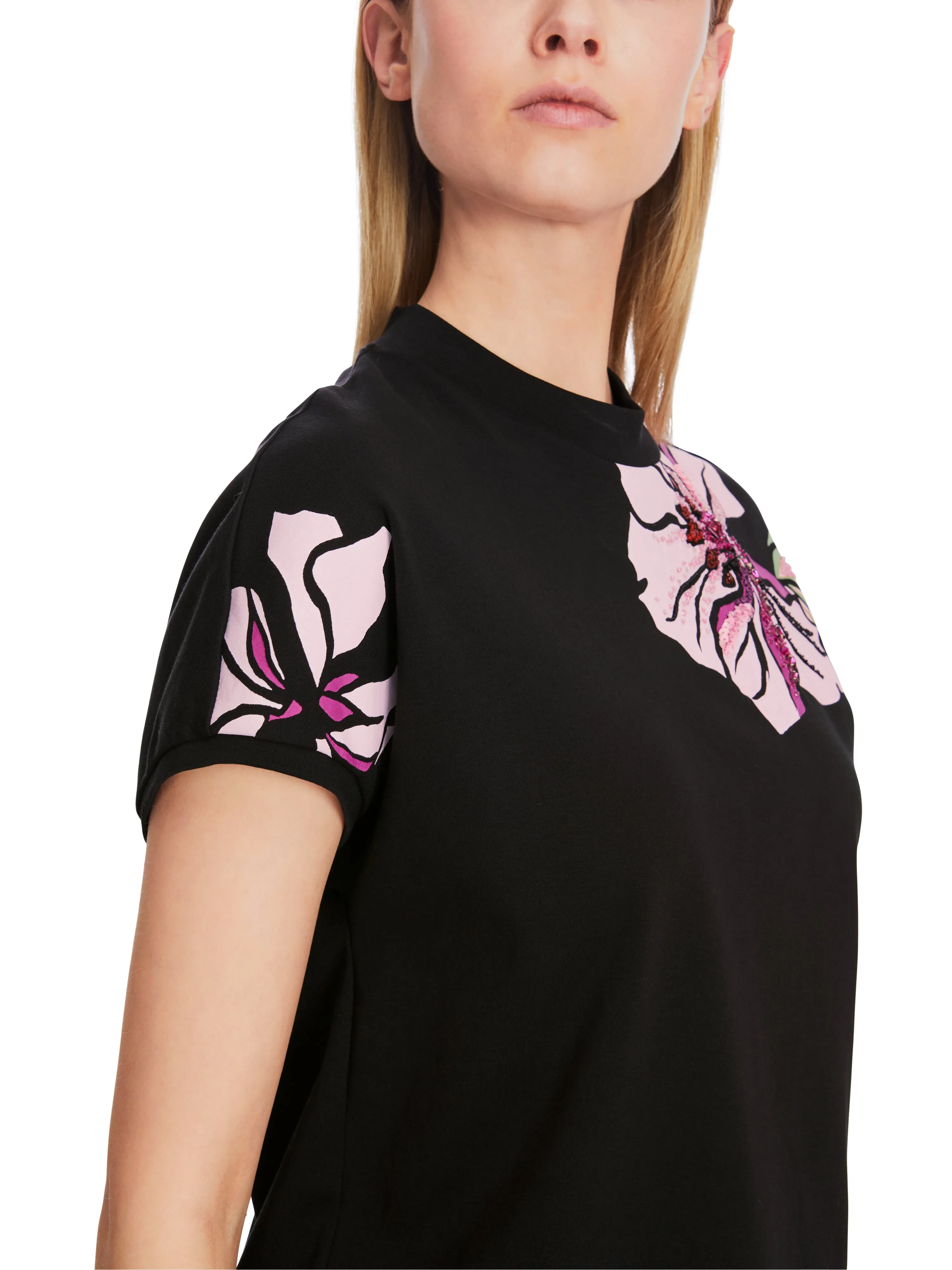 MARC CAIN Black Rose Printed T shirt