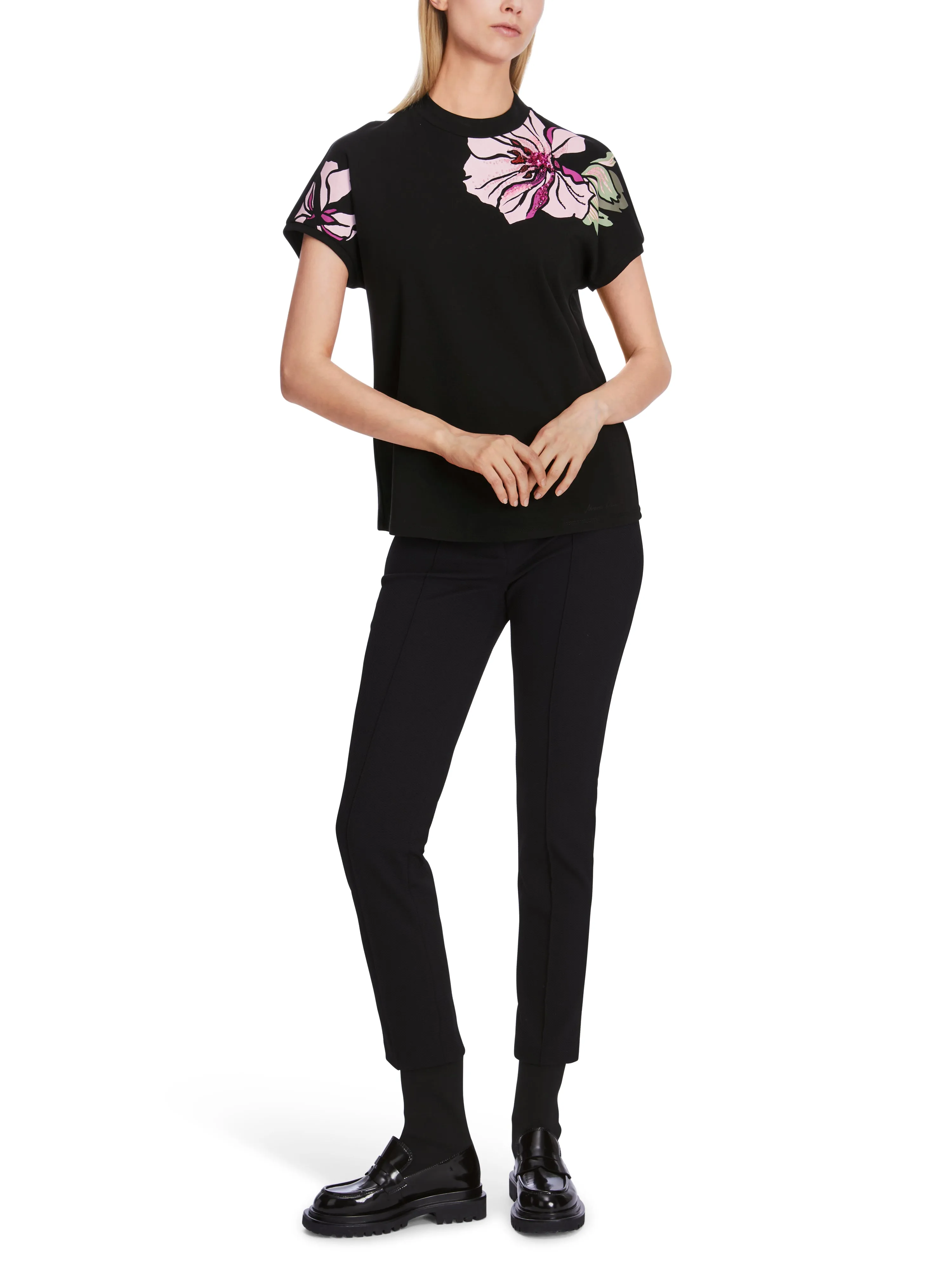 MARC CAIN Black Rose Printed T shirt