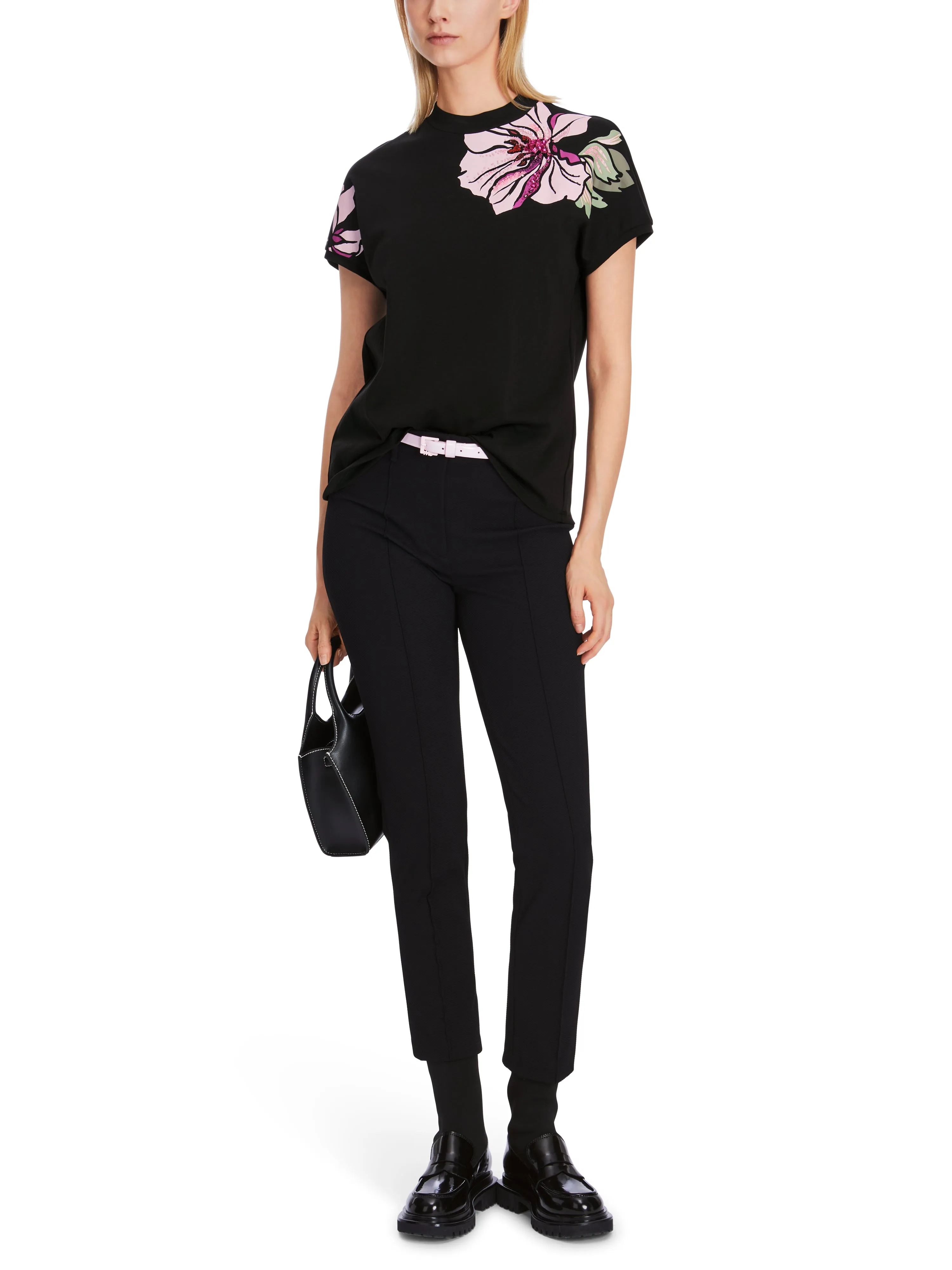 MARC CAIN Black Rose Printed T shirt
