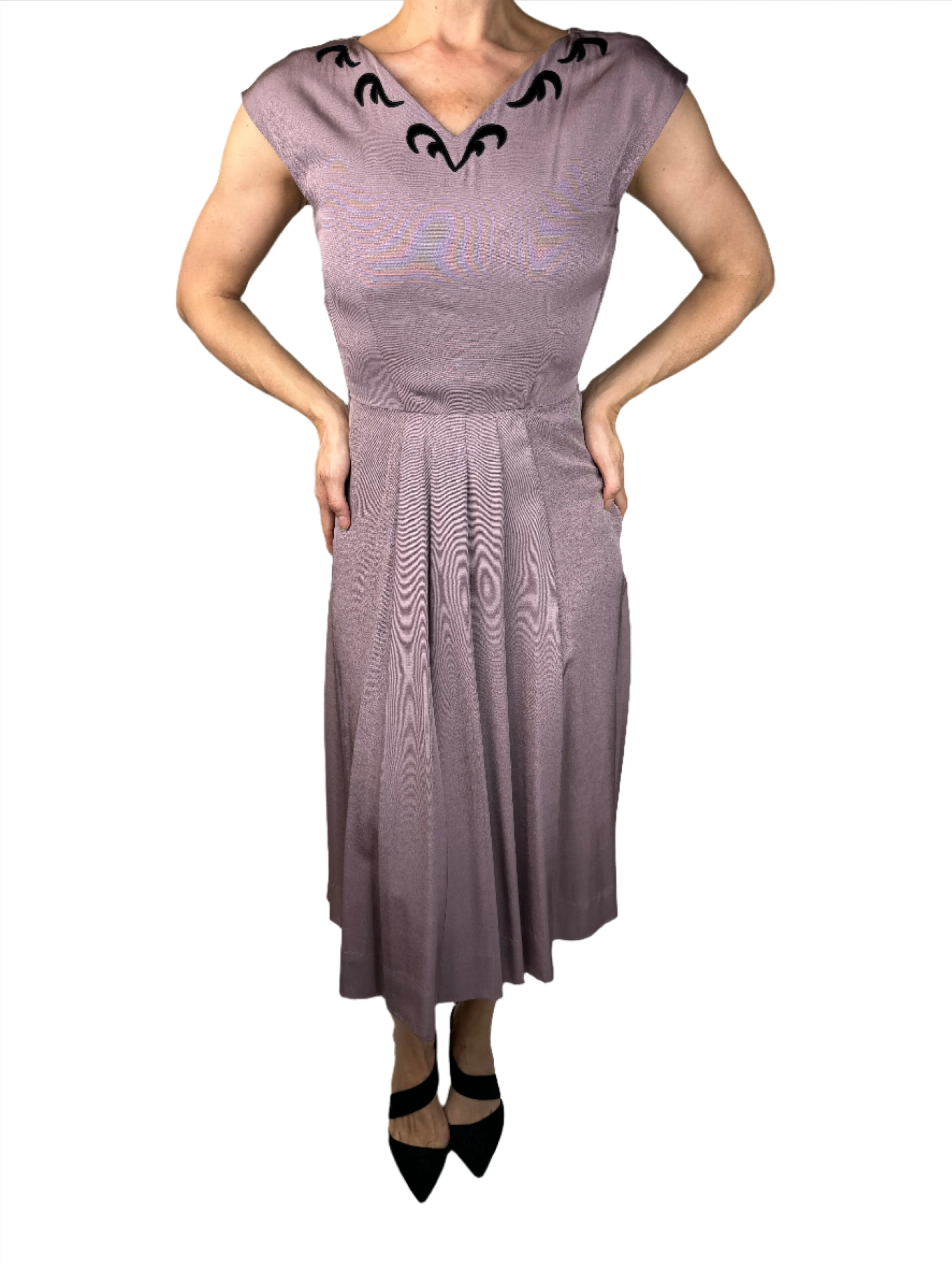 Mauve Silk Faille Midi Dress 1940s