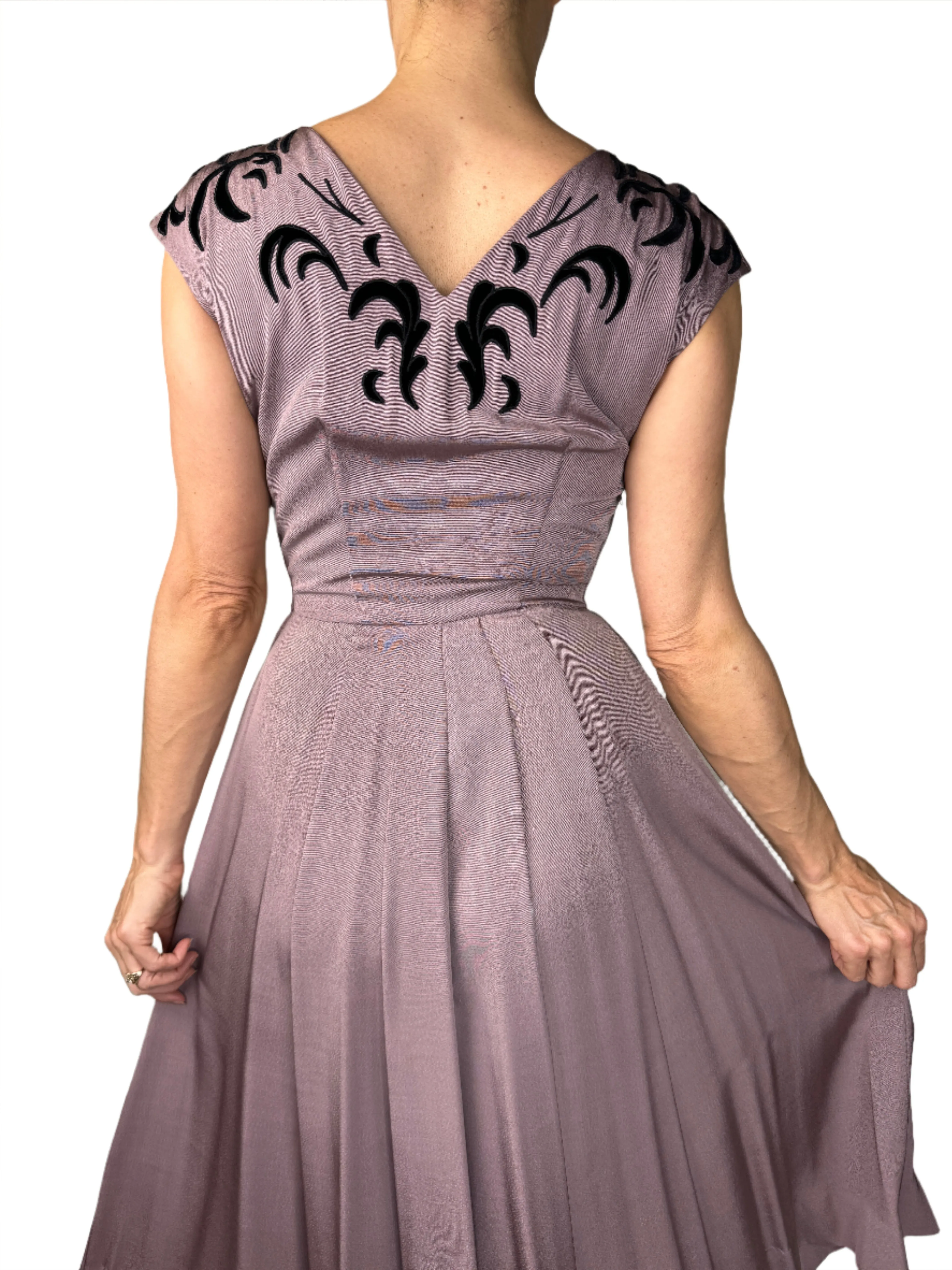 Mauve Silk Faille Midi Dress 1940s