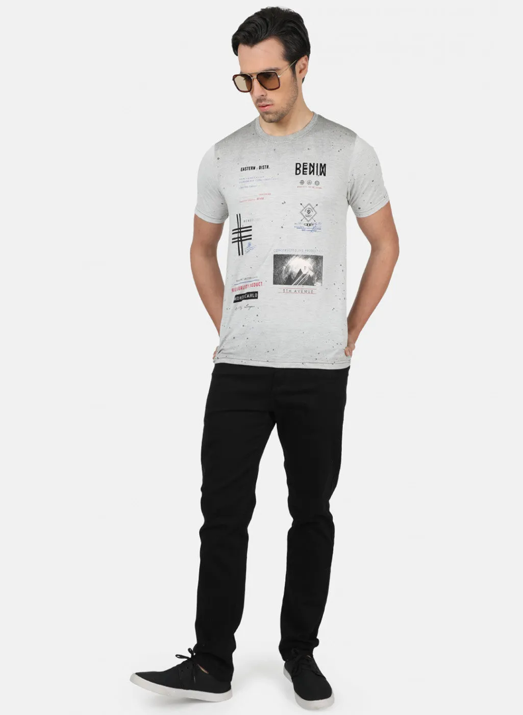 Men Grey Printed T-Shirts