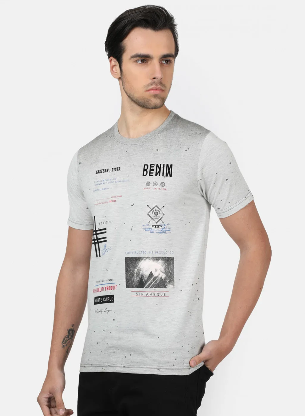 Men Grey Printed T-Shirts