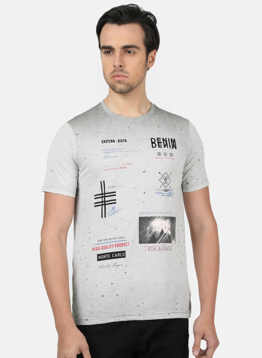 Men Grey Printed T-Shirts