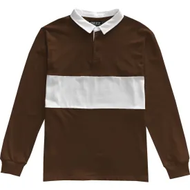 Mens Brown and White Striped Long Sleeve Polo Rugby Shirt