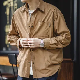 Men's Waterproof Shirt Casual Loose Turn-down Collar Long Sleeved Shirts with Multiple Pockets