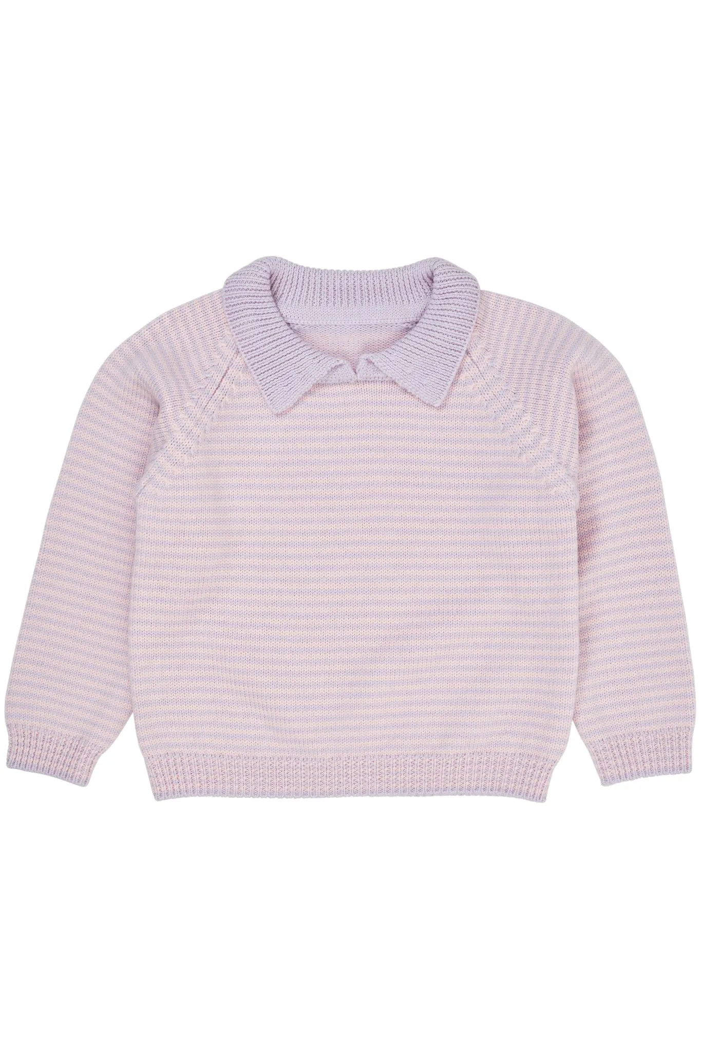 MERINO STRIPED BLOUSE W. COLLAR - LAVENDER/SOFT PINK STRIPE