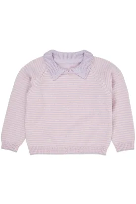 MERINO STRIPED BLOUSE W. COLLAR - LAVENDER/SOFT PINK STRIPE