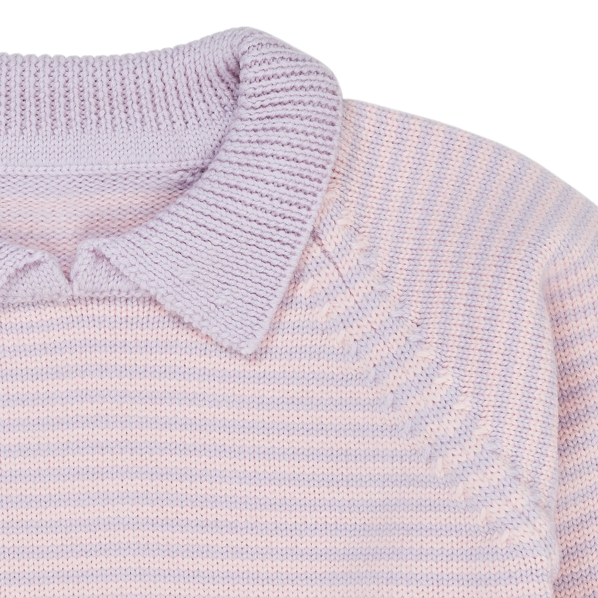 MERINO STRIPED BLOUSE W. COLLAR - LAVENDER/SOFT PINK STRIPE