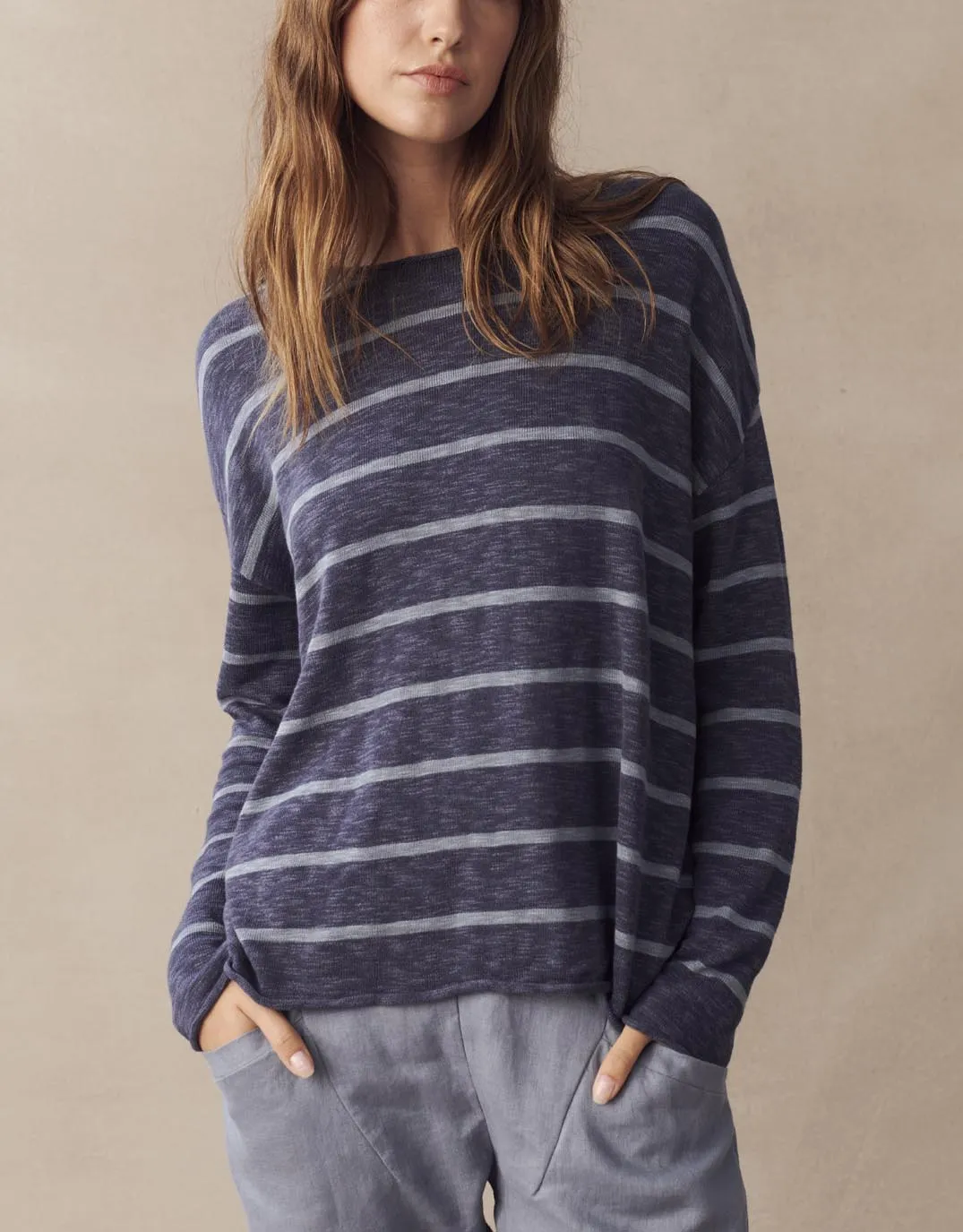Minnie Knit Top - Ink/Grey Stripe