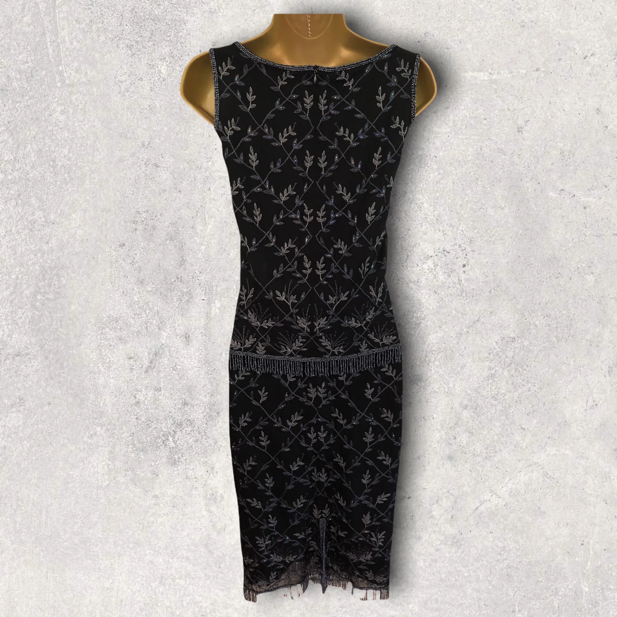 Monsoon Twilight Black Vintage Silk Beaded Skirt & Top Flapper Dress UK 10 US 6 EU 38