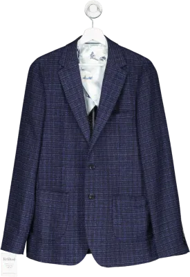 Moss Bros Blue Skinny Fit Navy Black Check Suit Jacket UK L