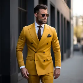 Mustard Yellow Double Breasted Wedding and Business Suit for Men - Bold Elegance and Versatility