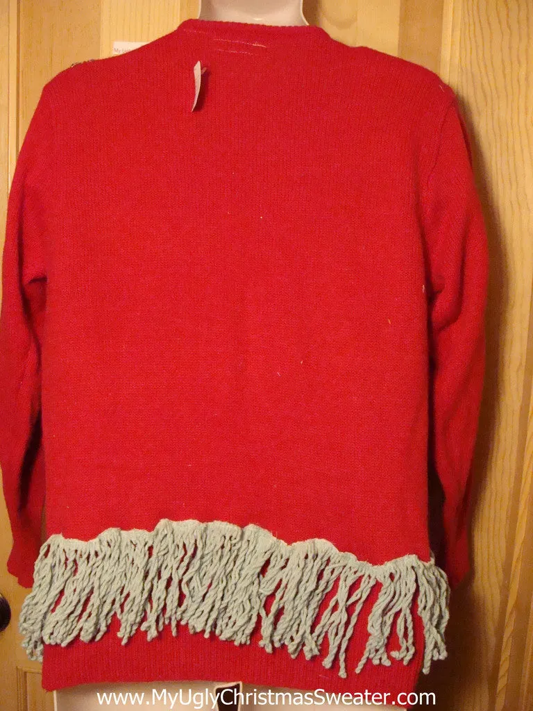 Naughty Tacky 3D Ugly Christmas Sweater Springy Funny 80s Padded Shoulders Fringe (r1)