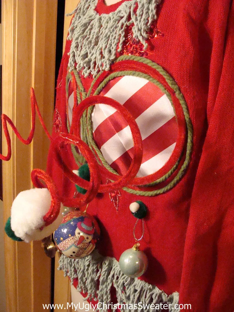 Naughty Tacky 3D Ugly Christmas Sweater Springy Funny 80s Padded Shoulders Fringe (r1)