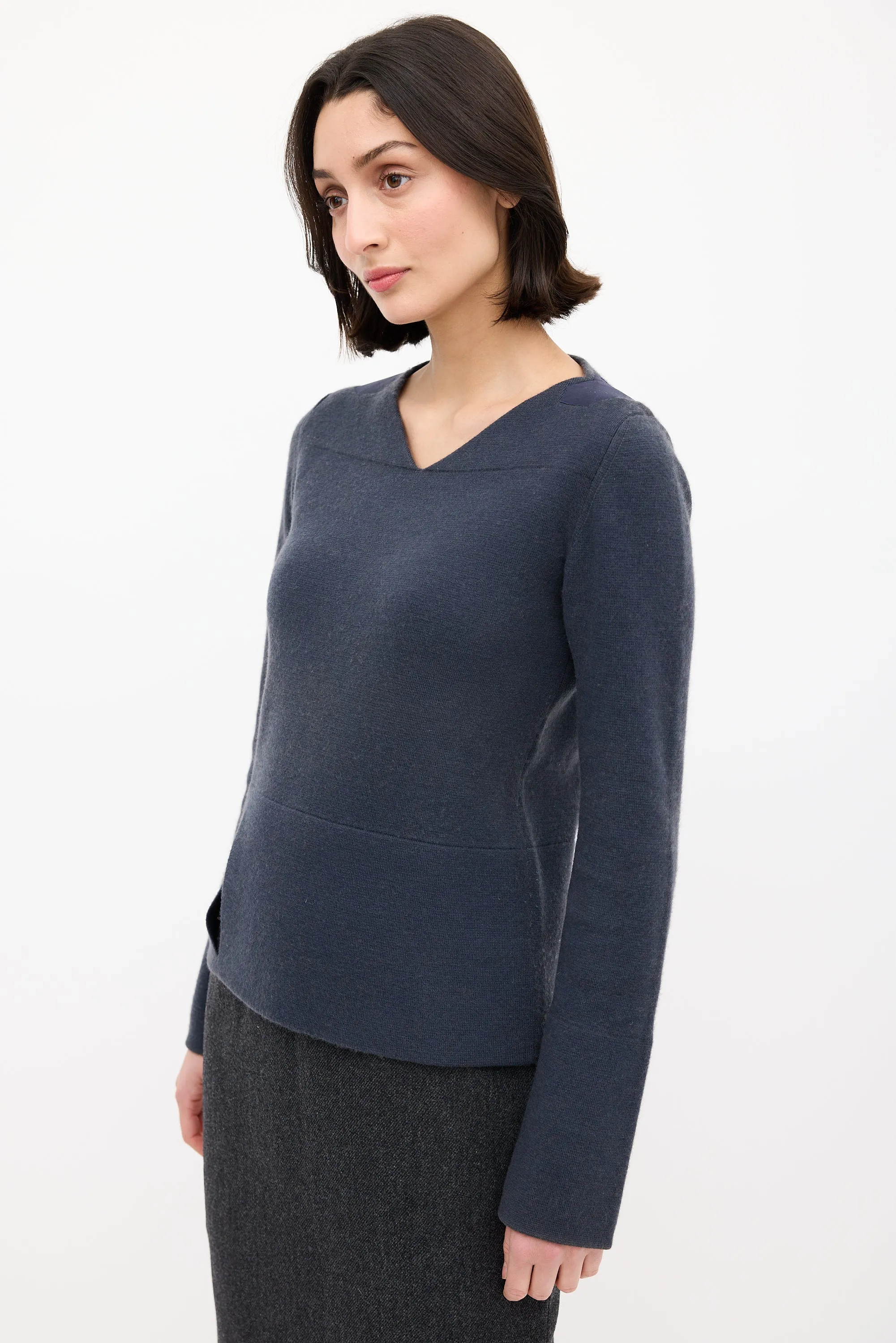 Navy Cashmere Slip Pocket Sweater