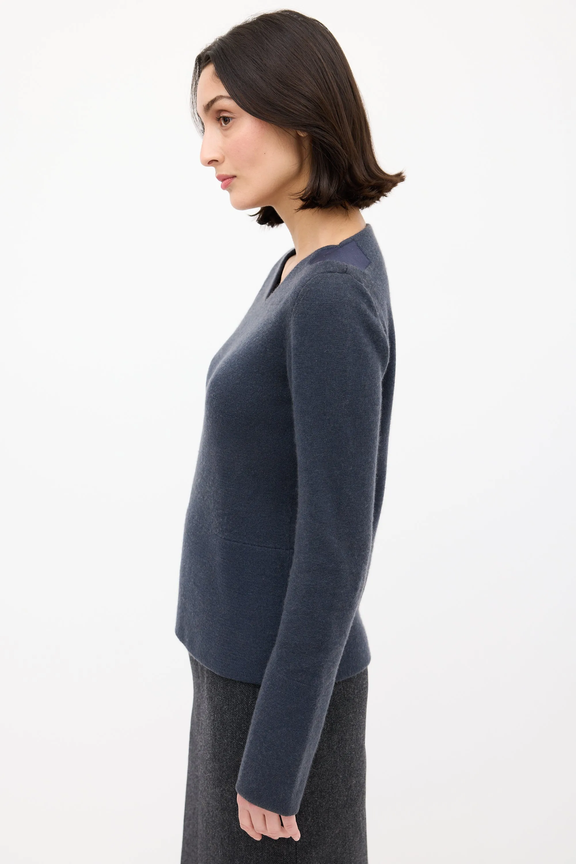 Navy Cashmere Slip Pocket Sweater