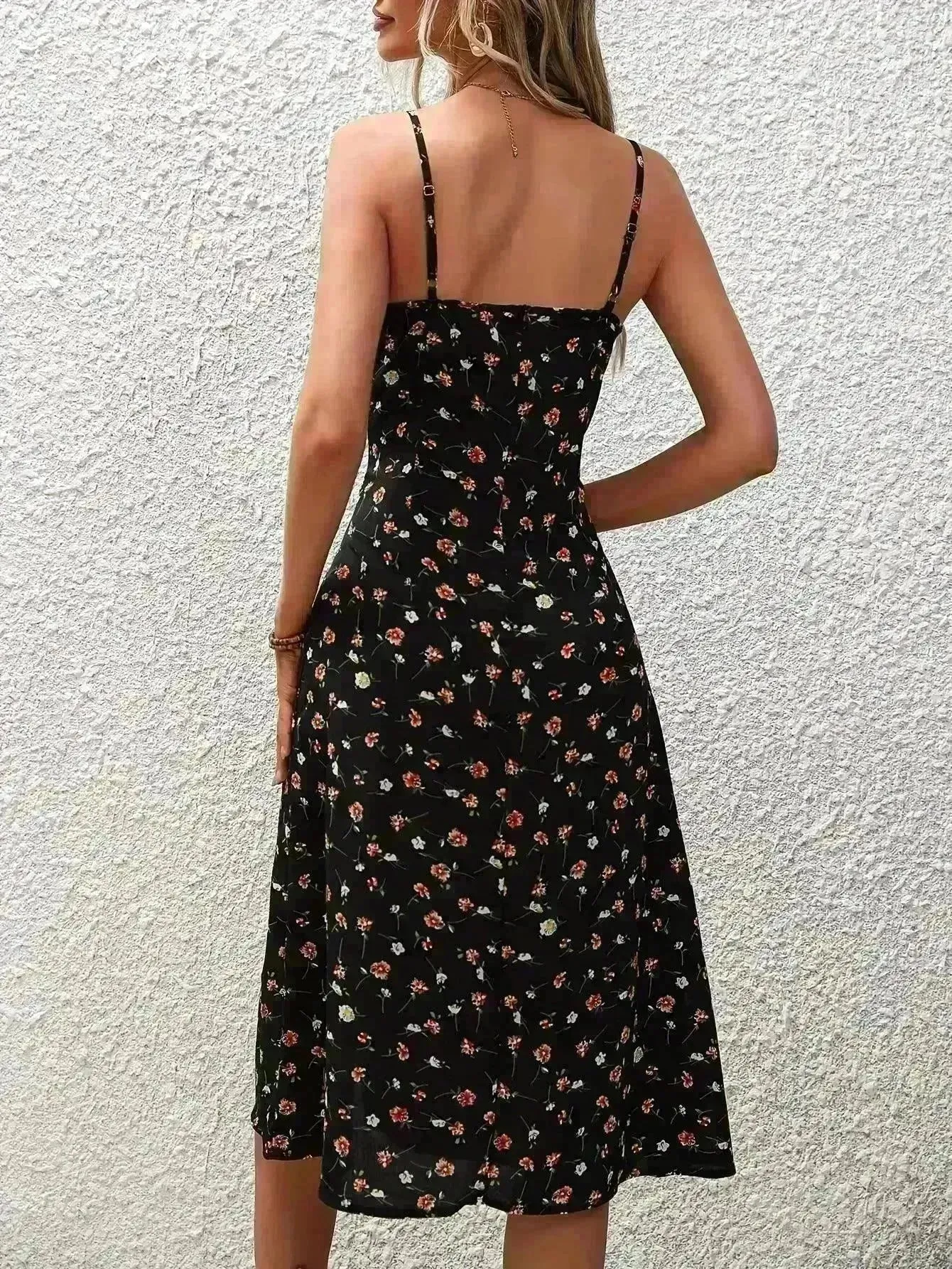 New Polka Dot Print Suspender Dress Summer Charming Slit Long Dresses For Womens Clothing