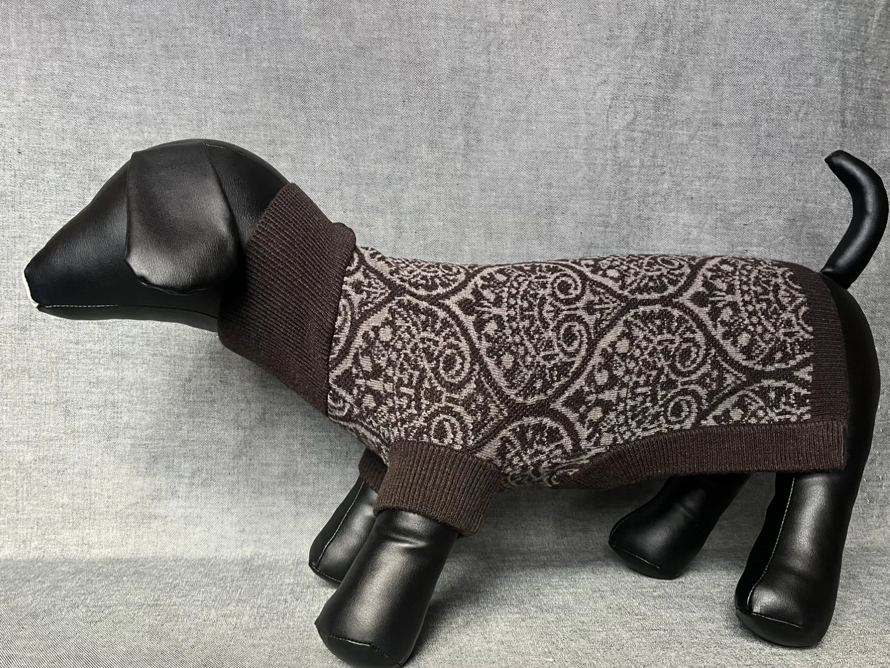 Paws Turtle Neck Paisley Pattern Knitted Sweater