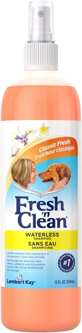 PetAg Fresh n Clean Waterless Shampoo, Classic Fresh Scent - 12 oz - Rinse-Free, Anti-Tangle Spray - Gently Cleanses and Moisturizes with Aloe Vera - Soap Free