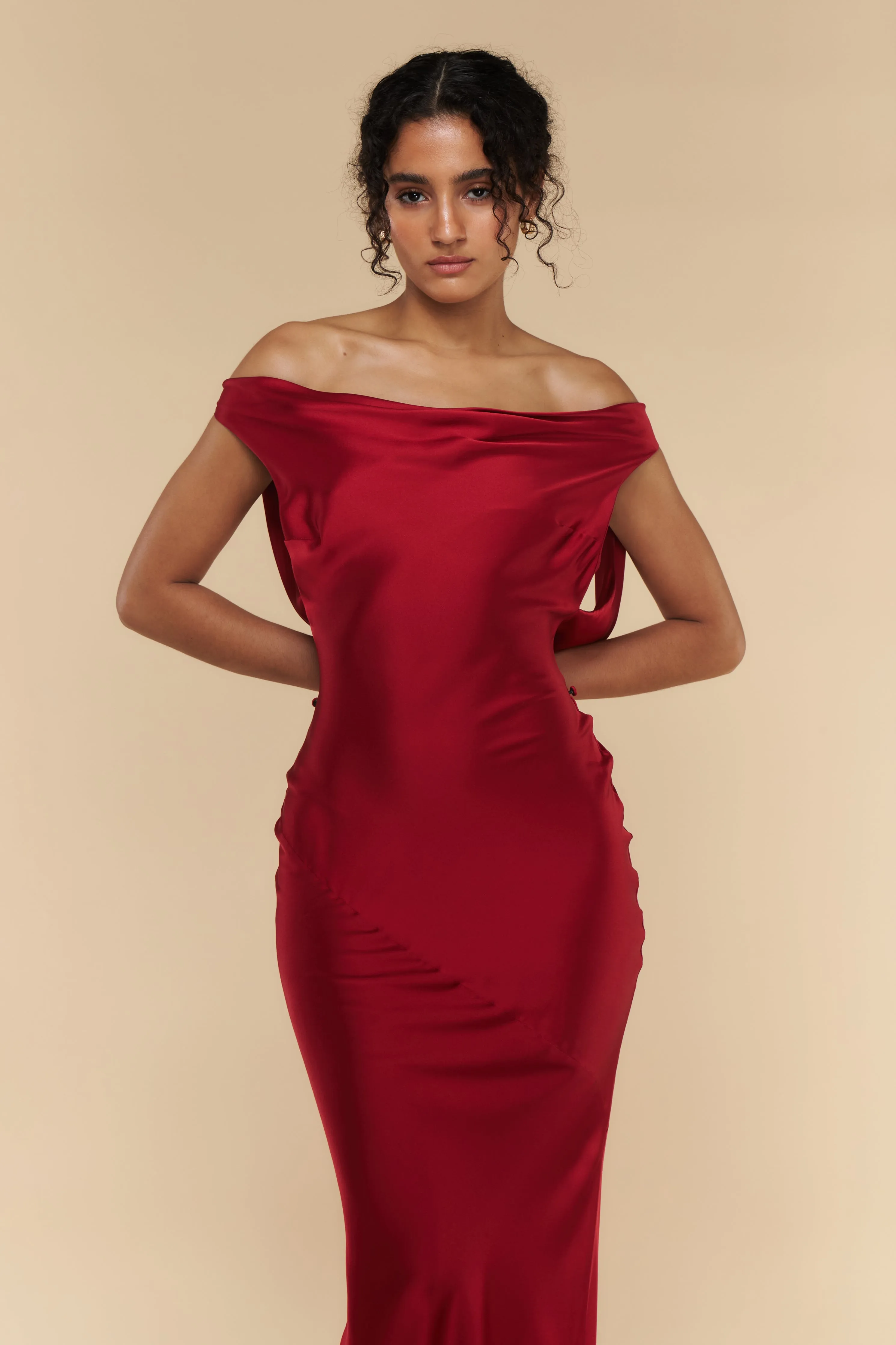 Plunging Back Cowl Dress Scarlet