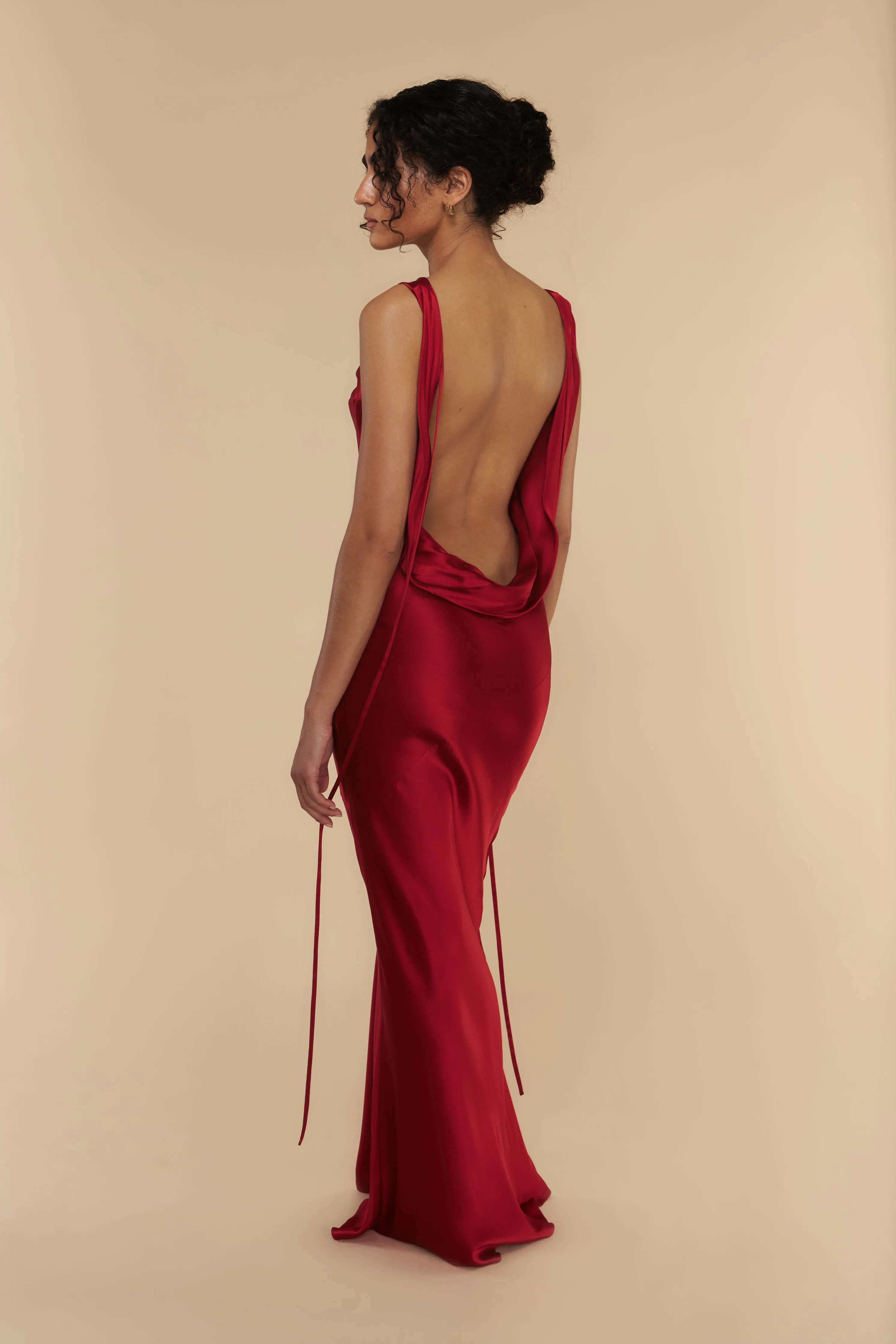 Plunging Back Cowl Dress Scarlet