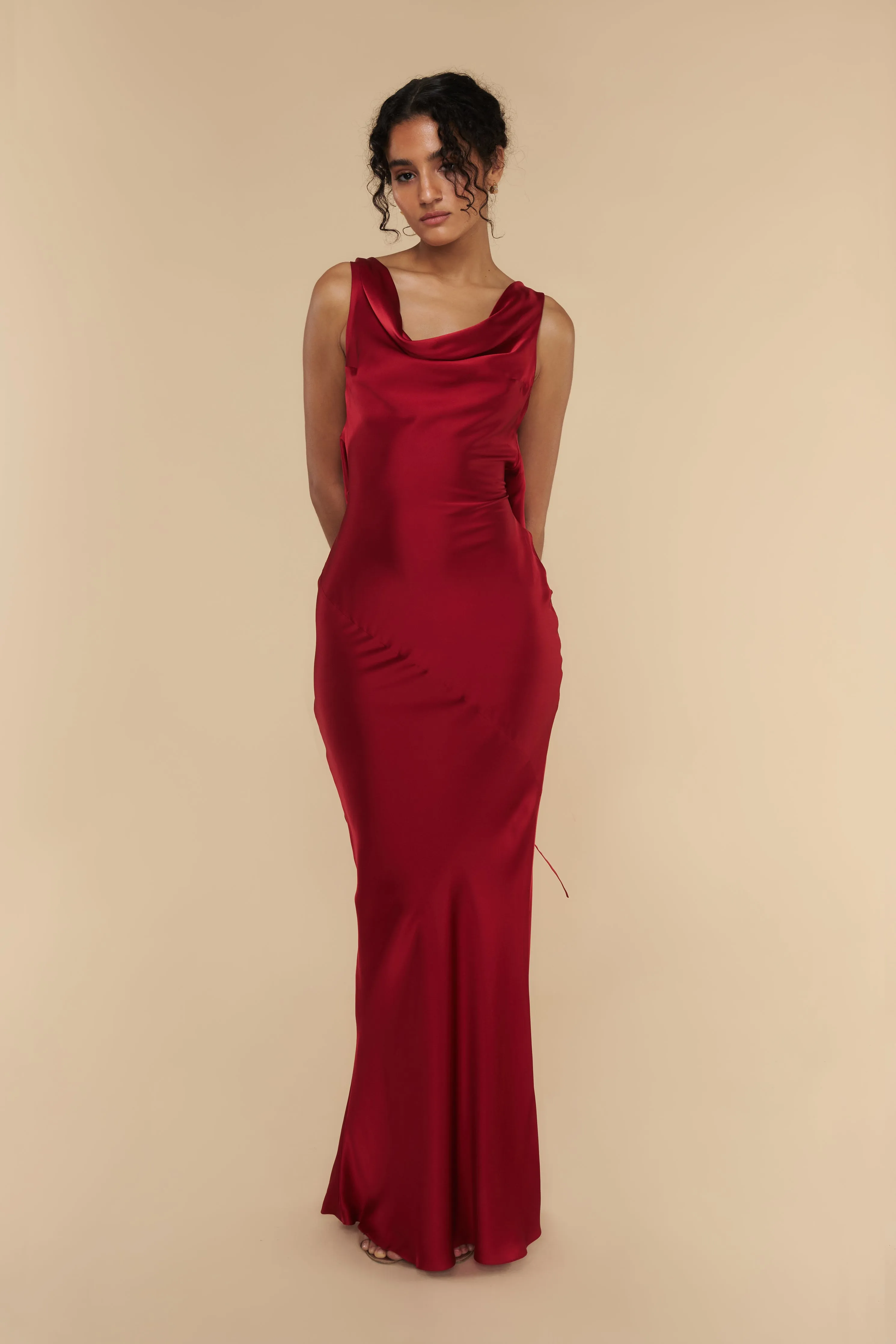 Plunging Back Cowl Dress Scarlet