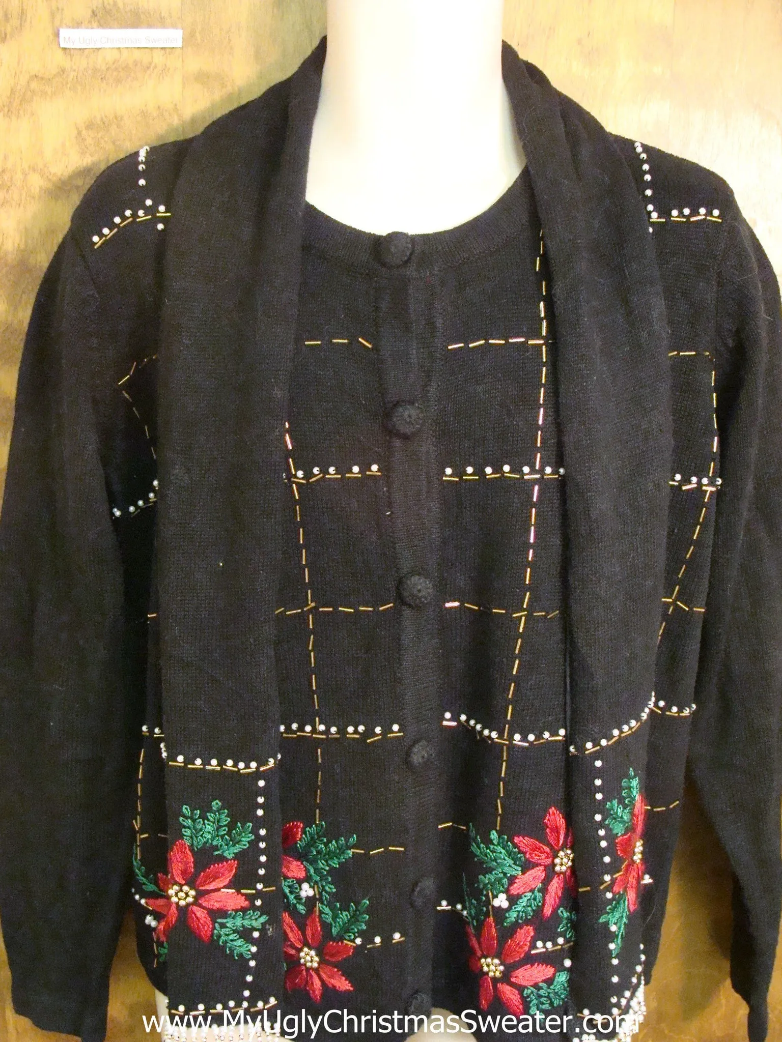 Poinsettias Matching Scarf Cheesy Christmas Sweater