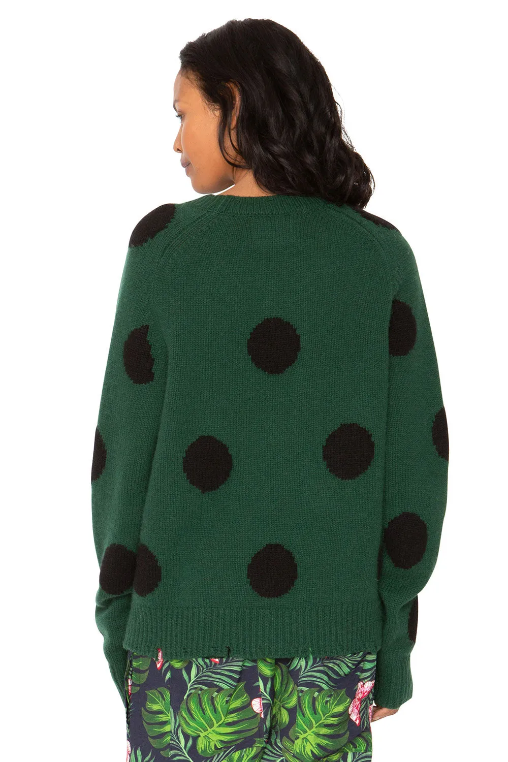 Polka Dot Distressed Cashmere Sweater - Forest  & Black