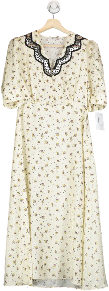 Sandro Paris Cream Floral Print Silk Maxi Dress FR40 UK 12