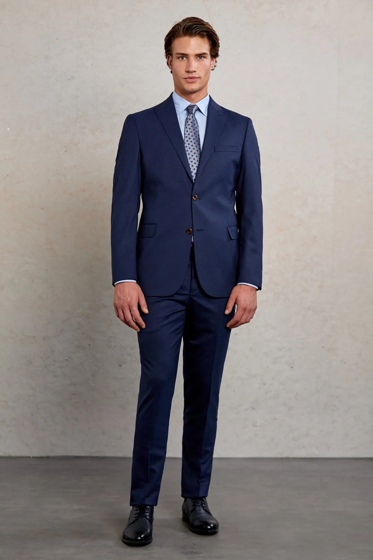 Slim Fit Navy Peak Lapel Wool Blend Classic Suit